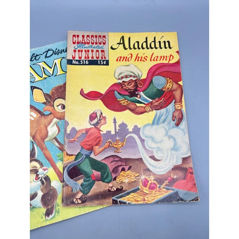 Vtg Lot of 3 Walt Disney Classics Illustrated Comic Books Bambi Dumbo Aladdin‎